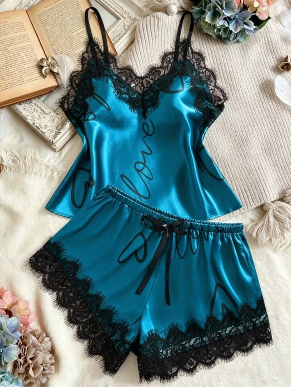 Blue Lace Cami & Short Pajama Set - Women Intimates